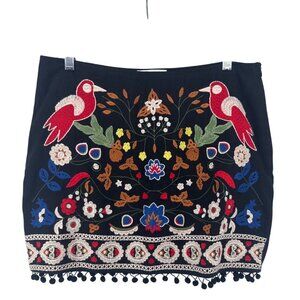 The Impeccable Pig Womens Mini Skirt Sz M Black Embroidered Boho Festival Floral